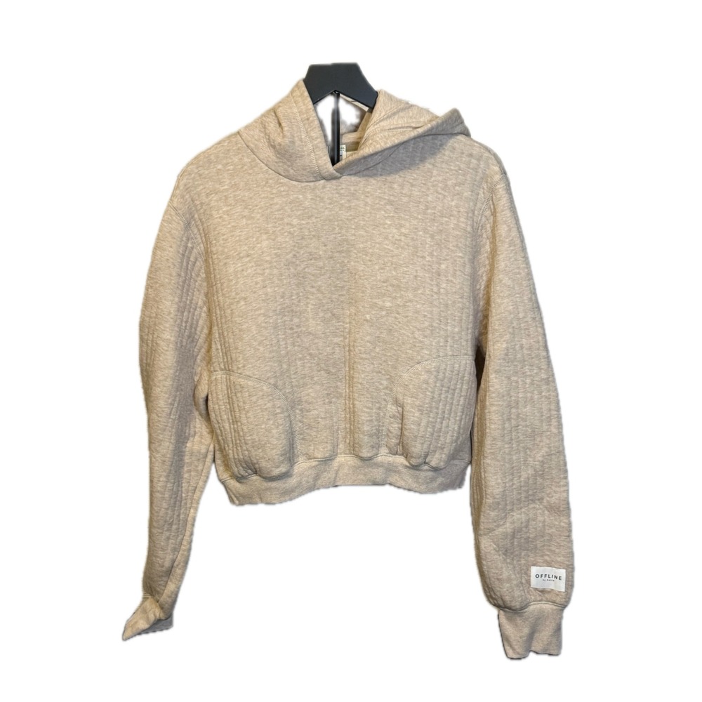 OFFLINE by Aerie Hoodie Women's Large Oatmeal Quilted Cropped Pullover